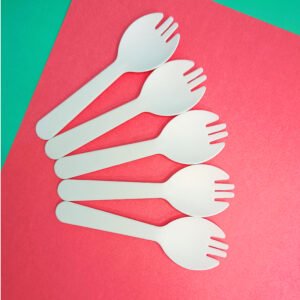 4.53" PLA Biodegradable Disposable Sporks and folks for desserts and pancakes|Bulk Pack|White